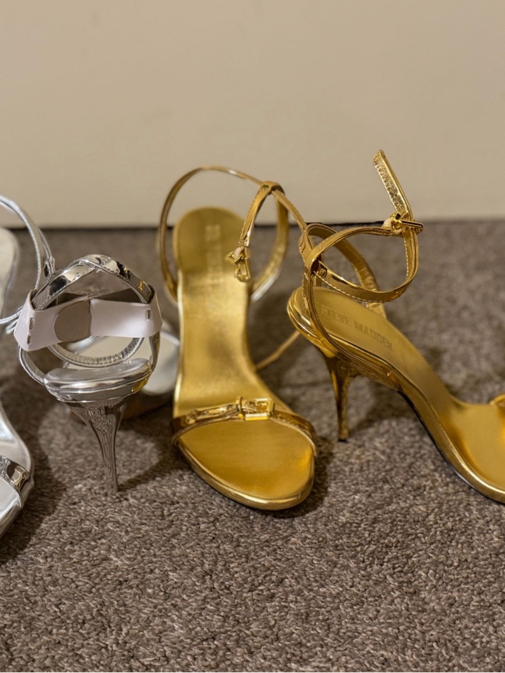 Steve Madden Gold Metallic Ankle-Strap Stiletto Heels